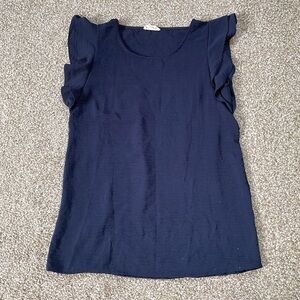 Women's Navy Ruffle Sleeve Blouse